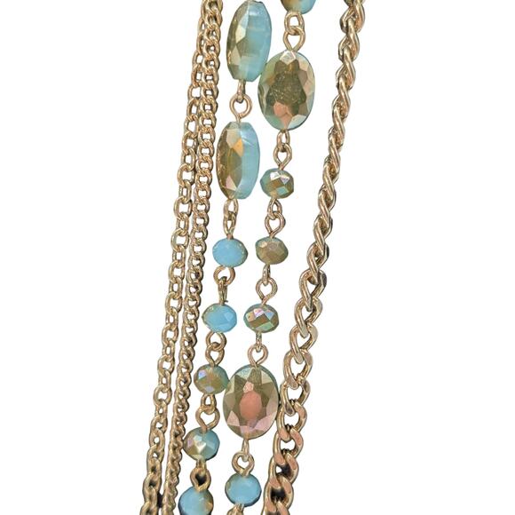 Lot of Two Gold Tone Necklaces Multi Strand Gold Tone Blue Gilded Bead & Druzy - Picture 4 of 7